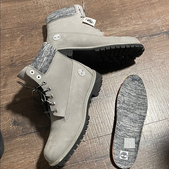Timberland Gray Nubuck Lace-Up Men’s Ankle Boots with Knit Collar - Picture 2 of 7
